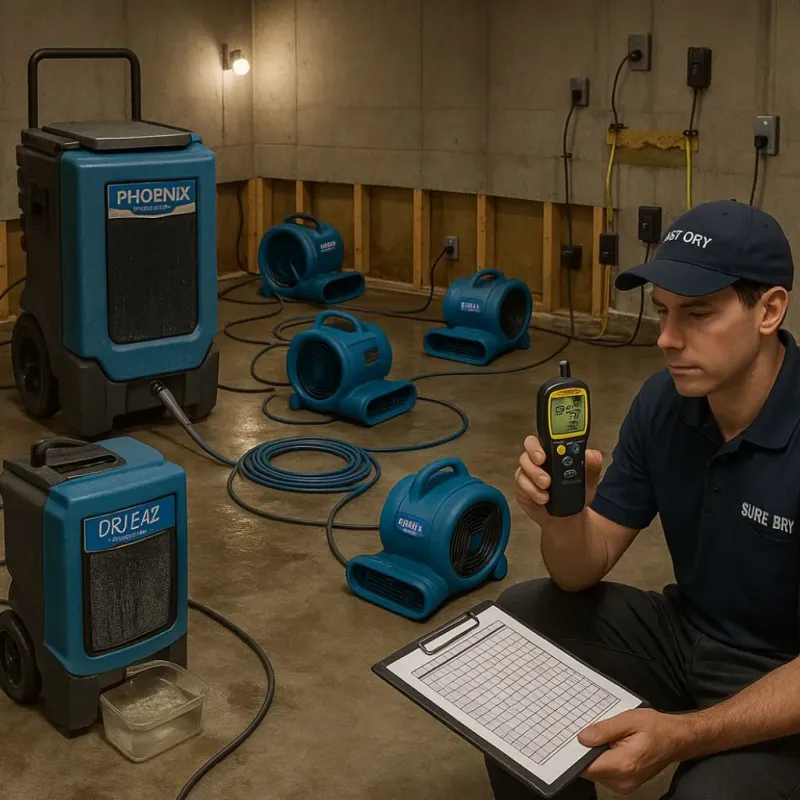 Structural Drying and Dehumidification process in Holly Springs, NC